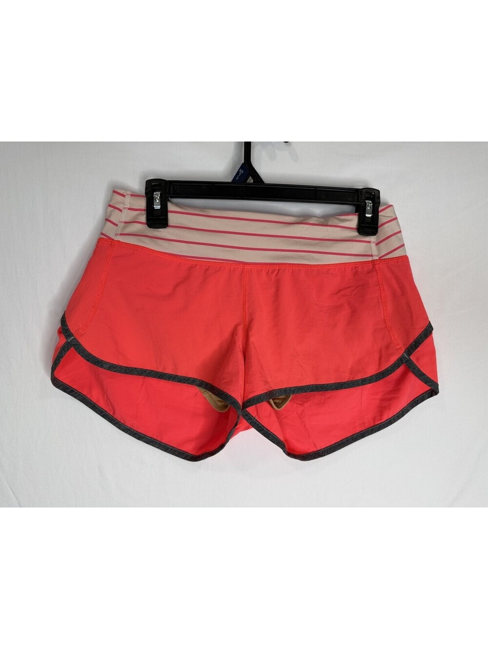 Lululemon Run Speed Shorts Coral Pink Striped Waistband Lined 2.5in